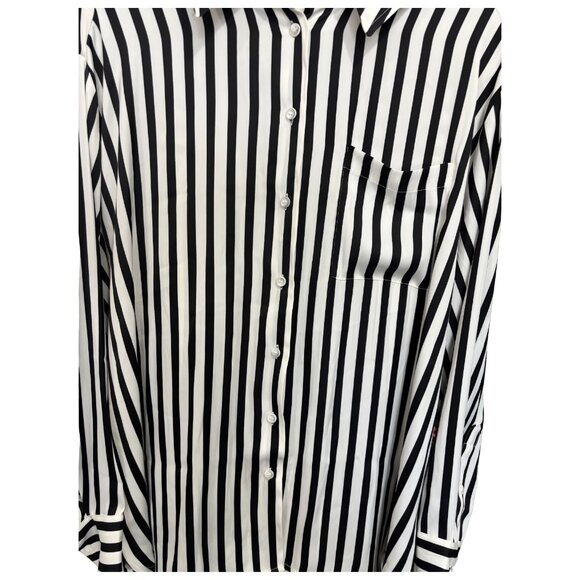 Nearly New Lane Bryant Satin Button-Down Shirt Black & White Striped 18-20 - Picture 5 of 10